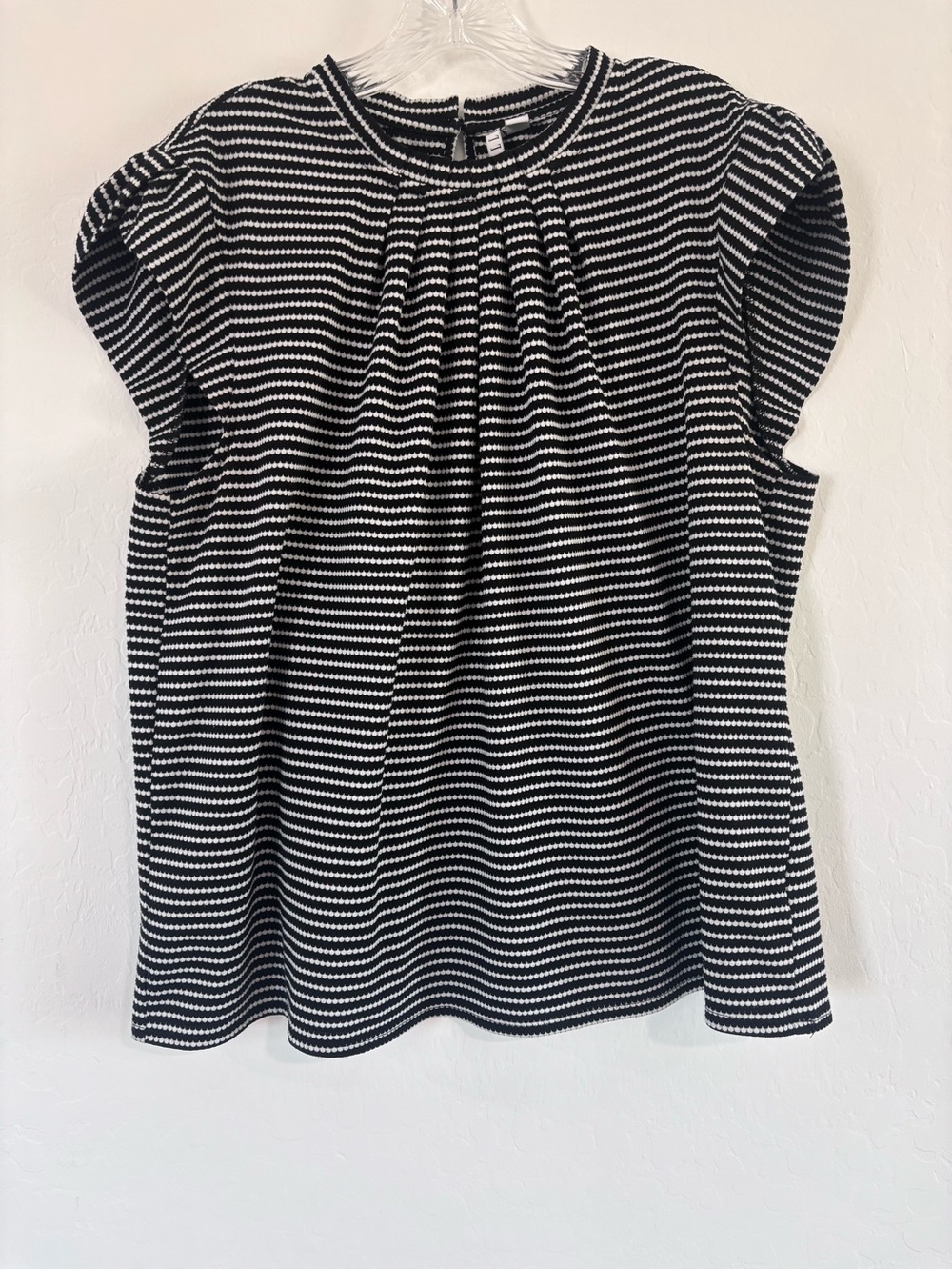 ELLE Black & White Striped Short Sleeve Top Pleated Neckline Plus Size XXL